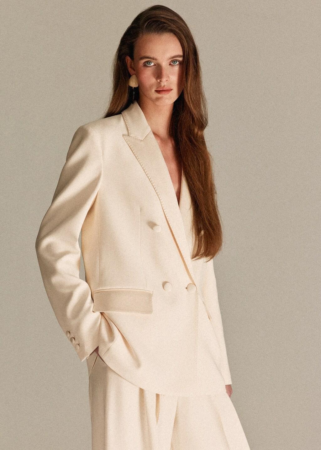 Beige Blazer Stitched Lapels, Light Beige, large image number 3