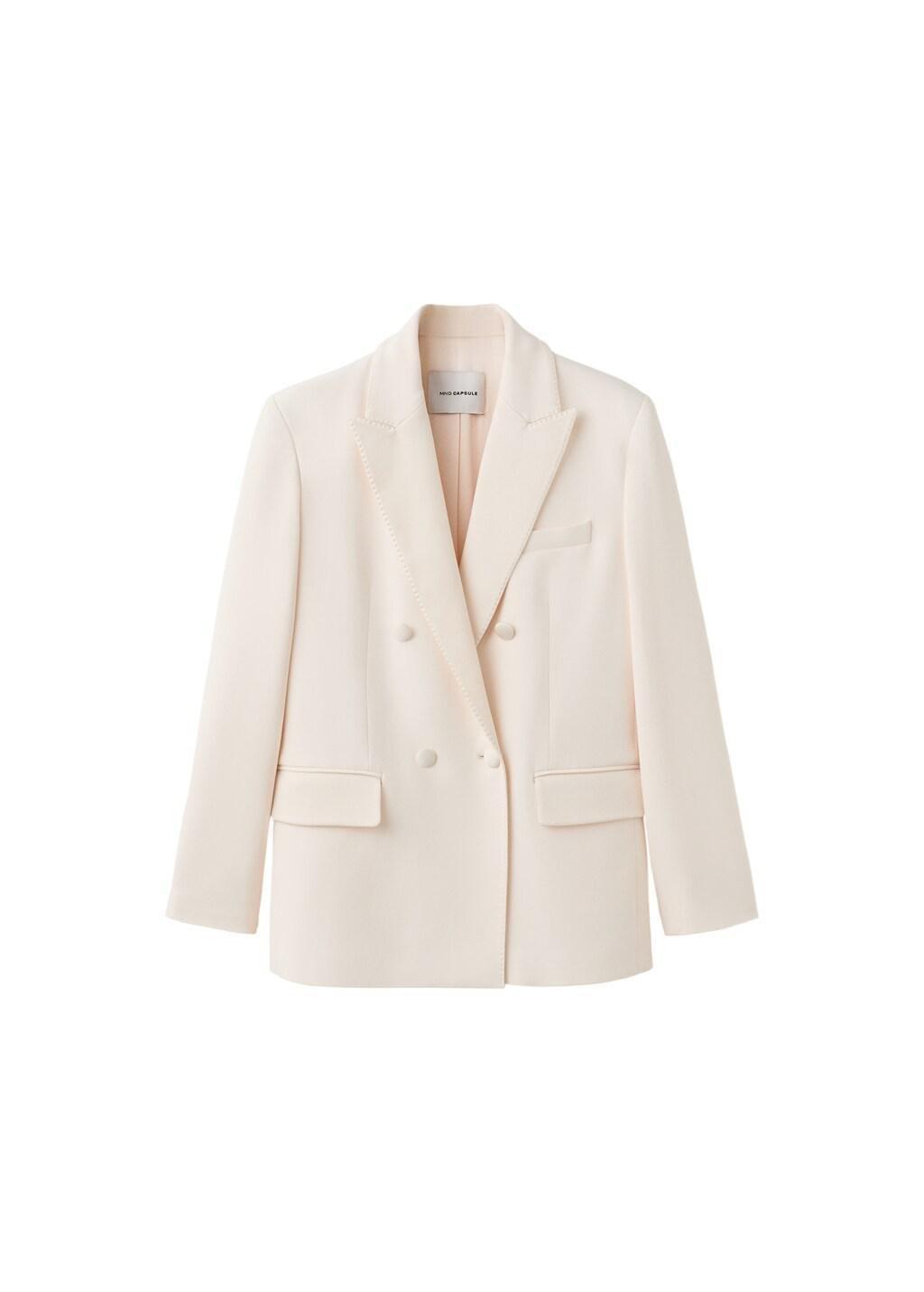 Beige Blazer Stitched Lapels, Light Beige, large image number 5