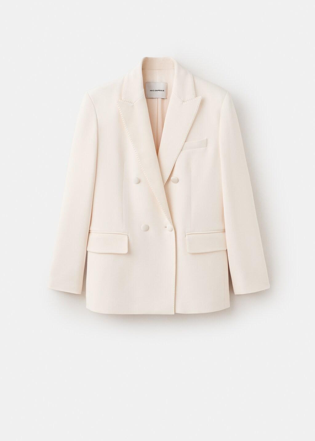 Beige Blazer Stitched Lapels, Light Beige, large image number 6