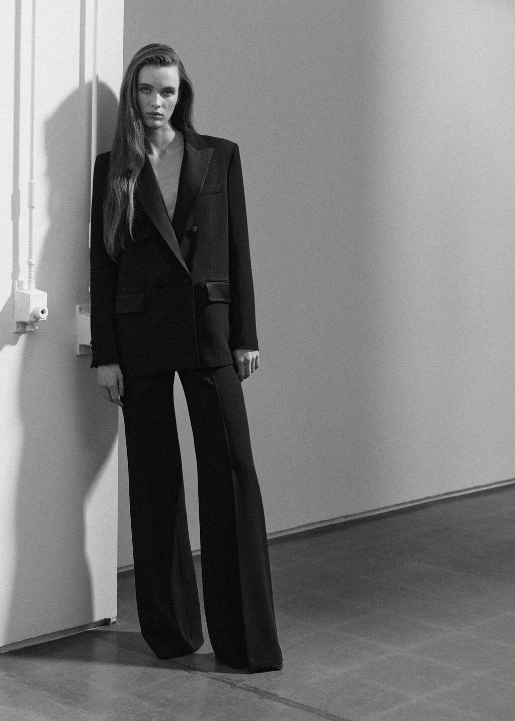 Black Blazer Stitched Lapels, Black, large image number 0