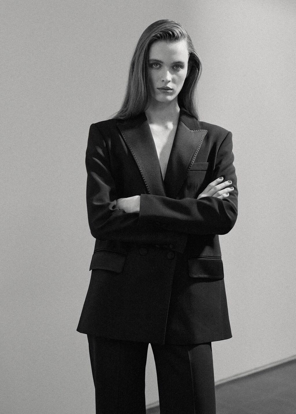 Black Blazer Stitched Lapels, Black, large image number 3