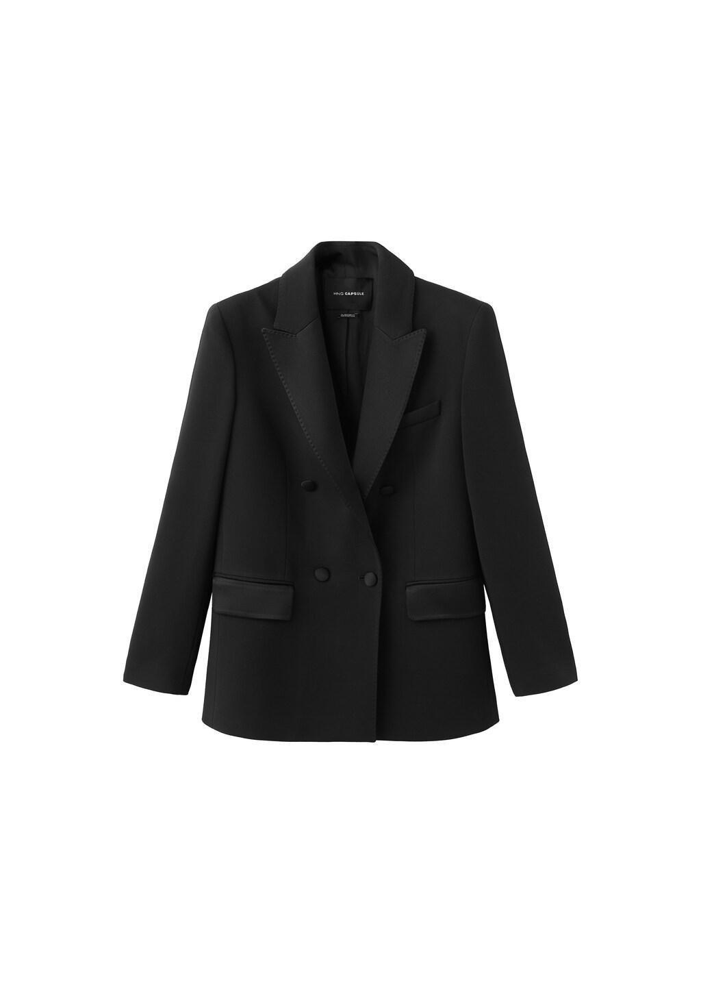 Black Blazer Stitched Lapels, Black, large image number 5
