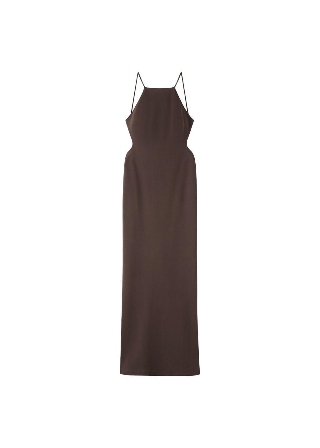 Brown Long Dress With Open Back, Dark Brown, large image number 6