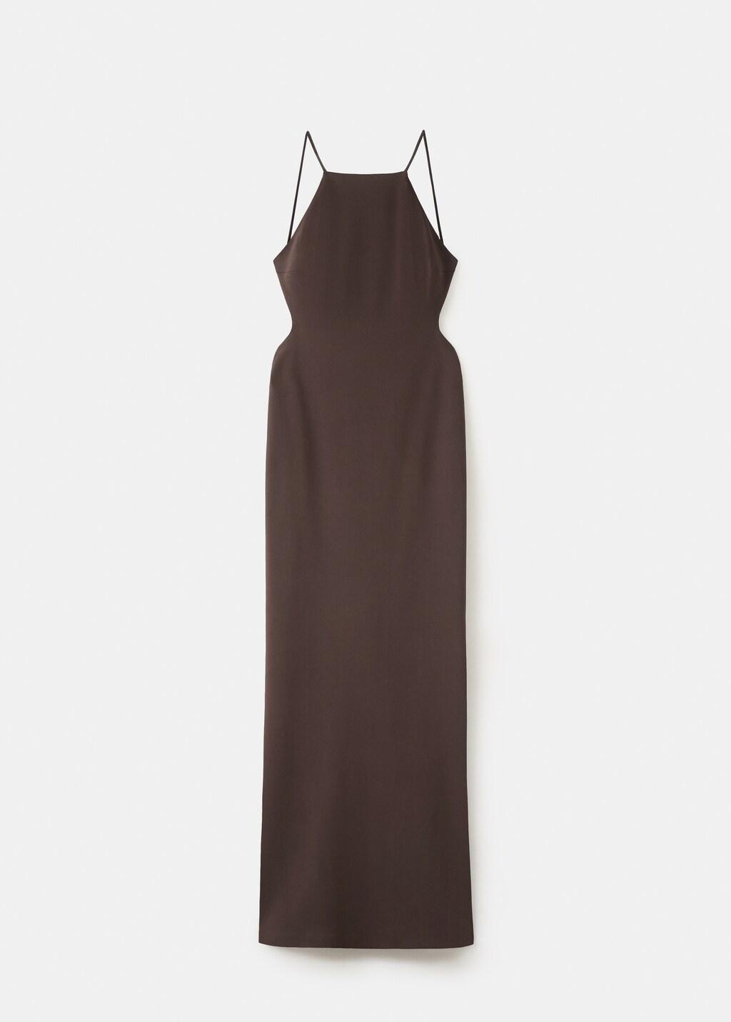 Brown Long Dress With Open Back, Dark Brown, large image number 7