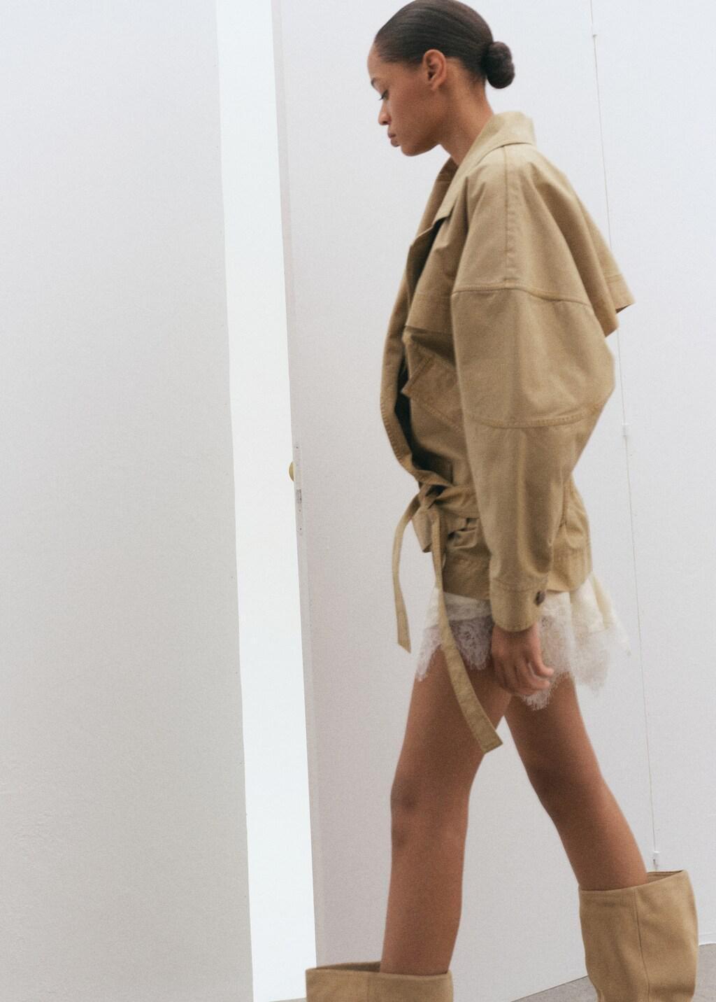 Beige Satin Lace Shorts, Light Beige, large image number 4