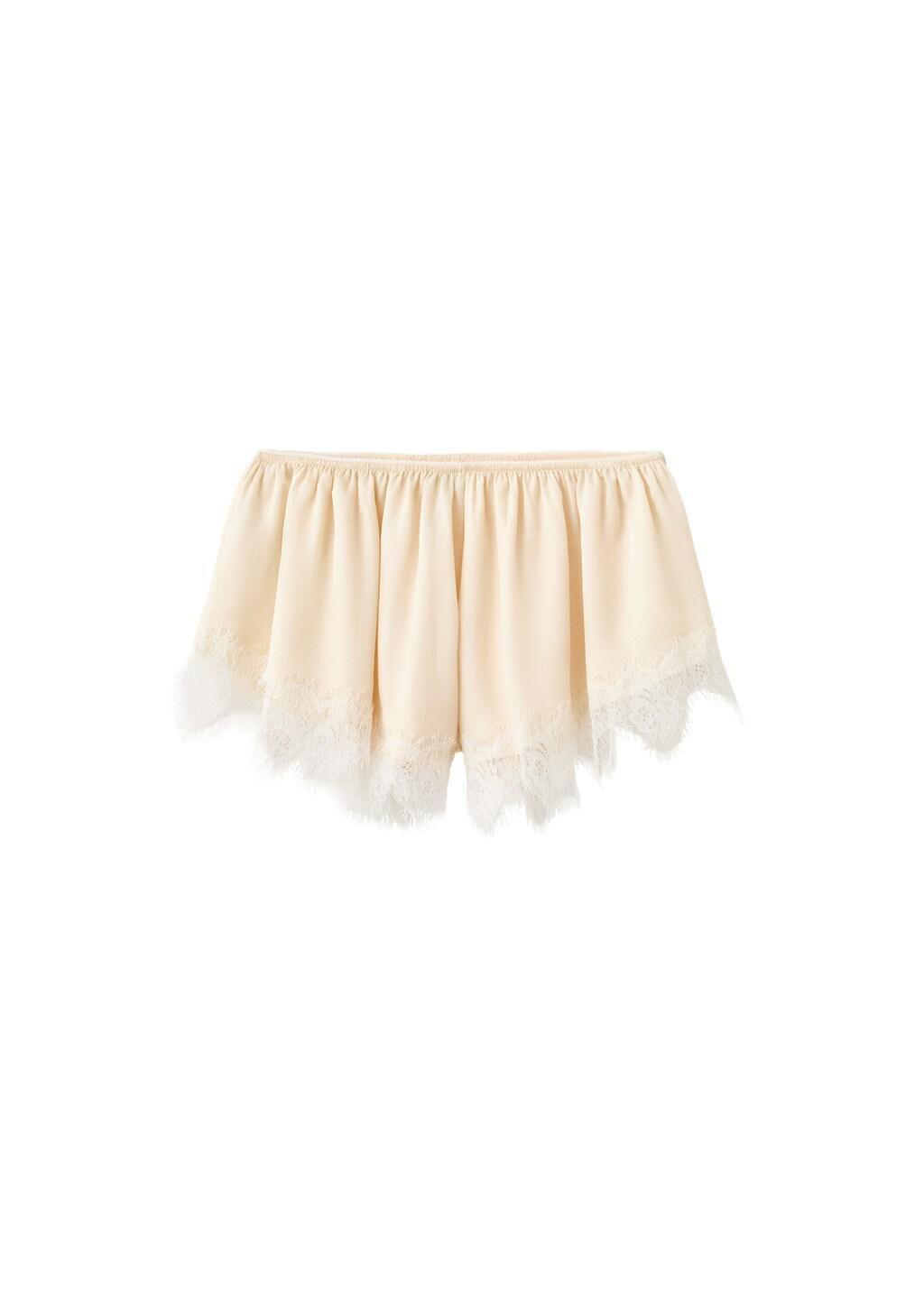 Beige Satin Lace Shorts, Light Beige, large image number 6