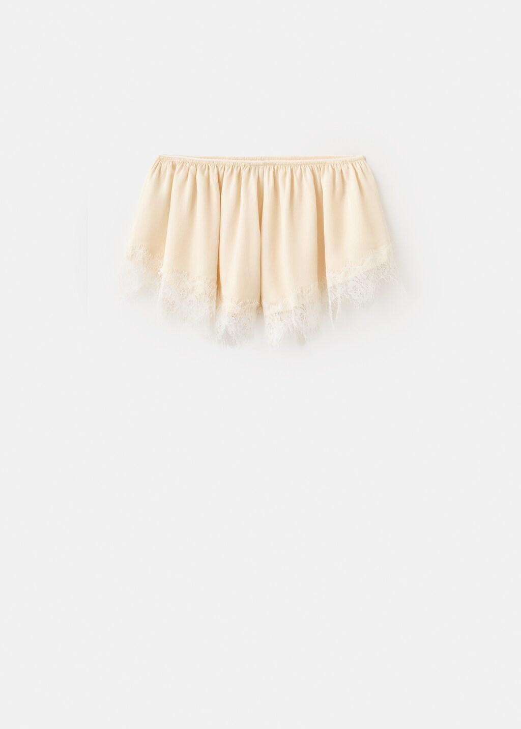 Beige Satin Lace Shorts, Light Beige, large image number 7