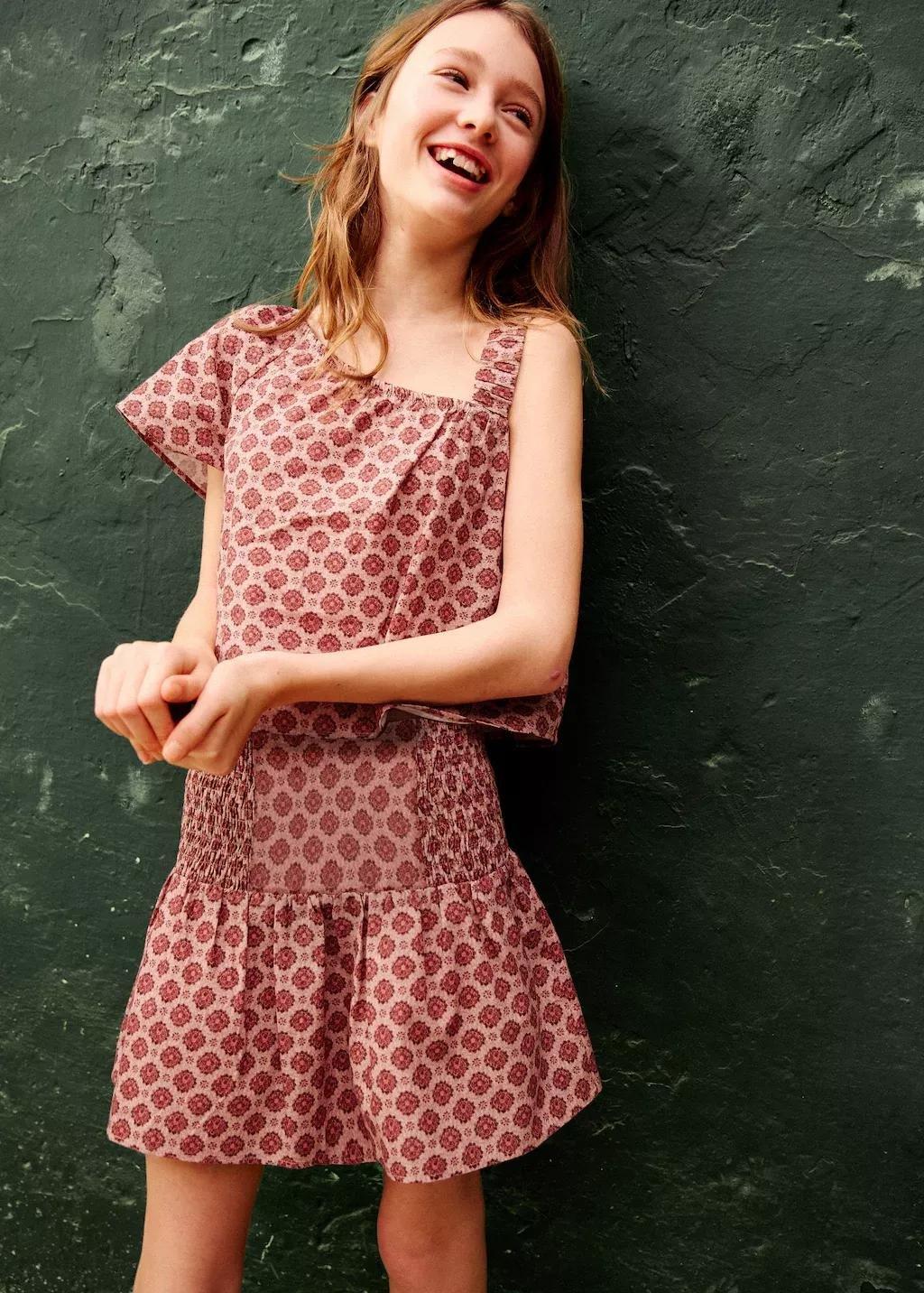 Red Ruched Floral Skirt, Kids Girl, 0201_76, large image number 3