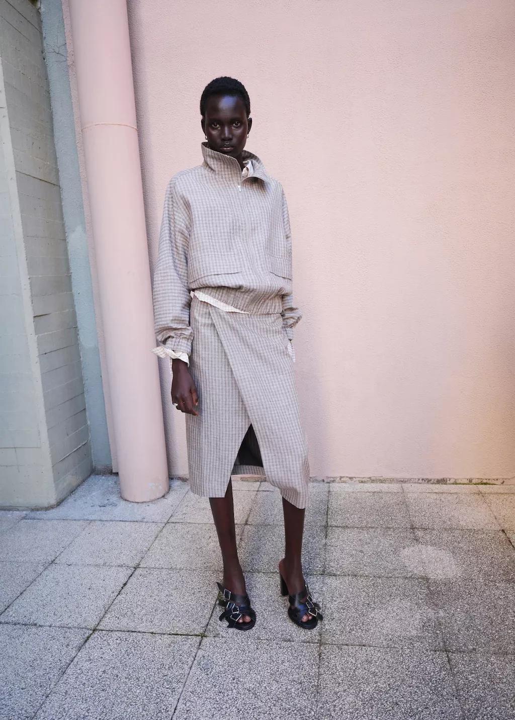 Grey Check Wrap Skirt, Light Pastel Grey, large image number 0
