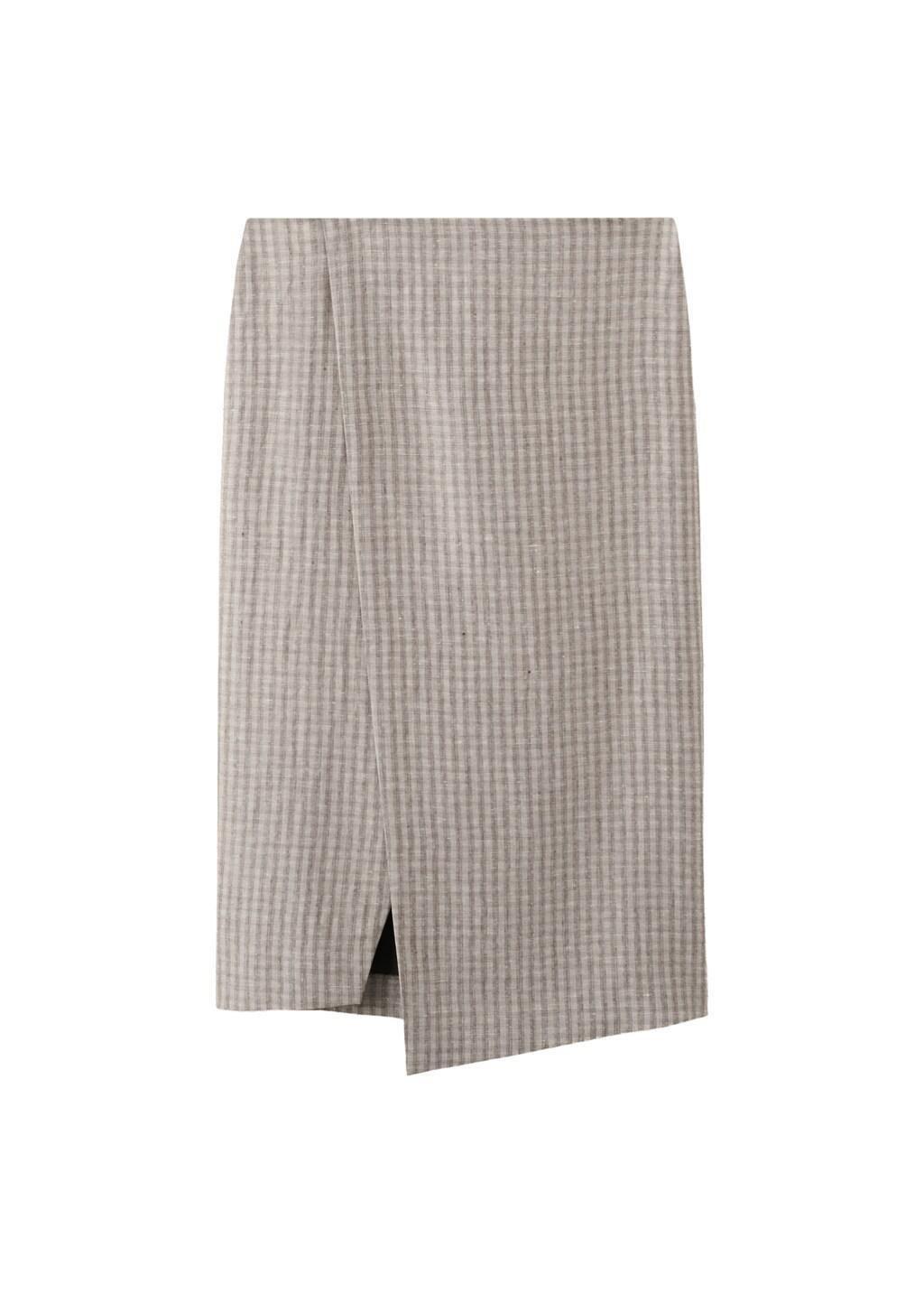 Grey Check Wrap Skirt, Light Pastel Grey, large image number 5