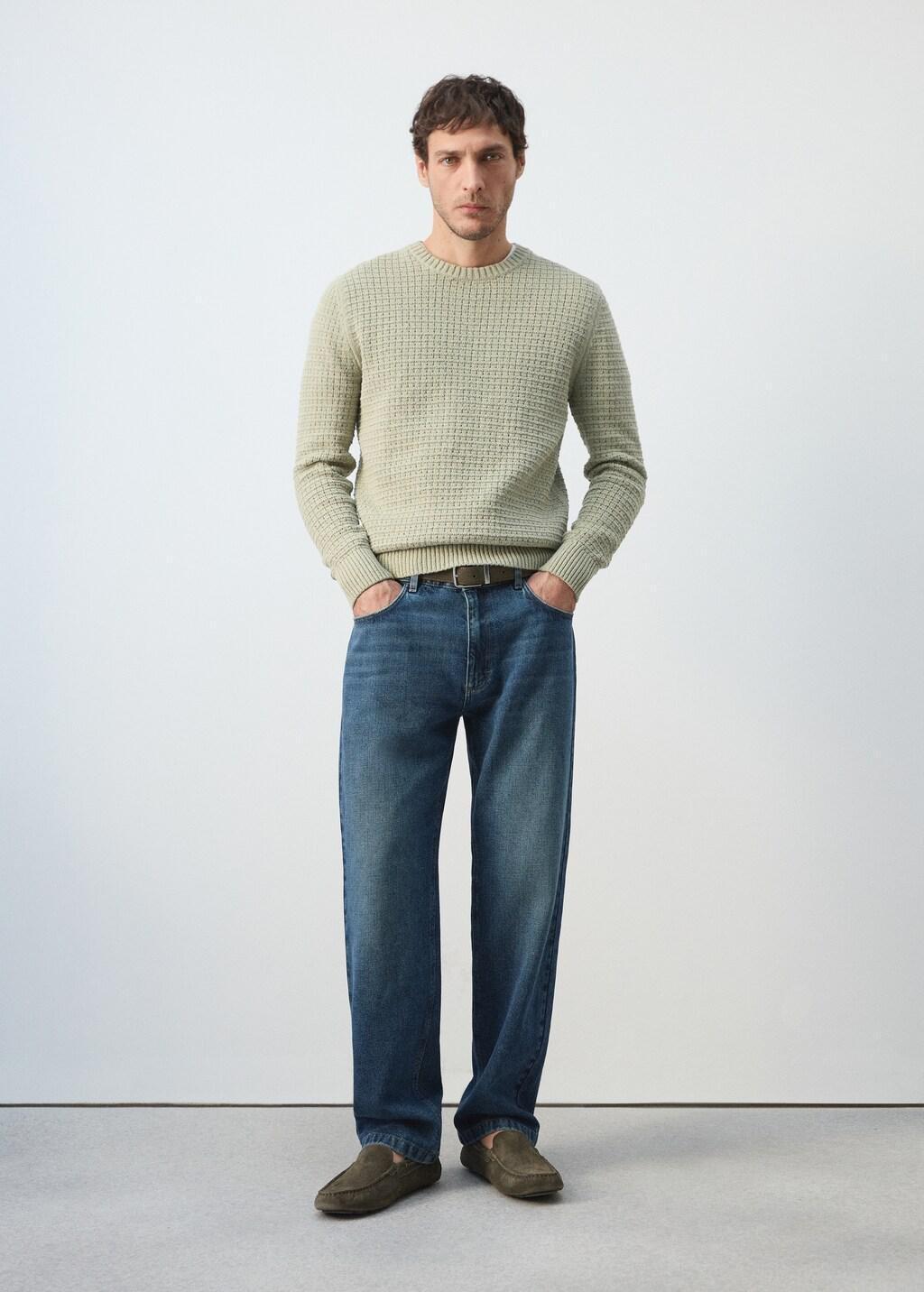 Blue Straight Fit Cotton-Linen Jeans, 0201_DO, medium