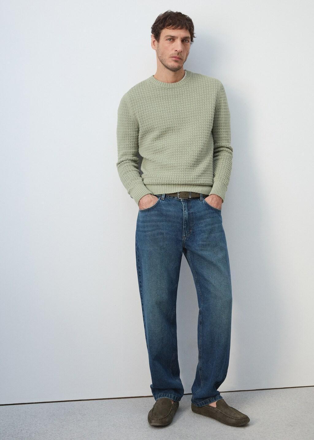 Blue Straight Fit Cotton-Linen Jeans, 0201_DO, large image number 6