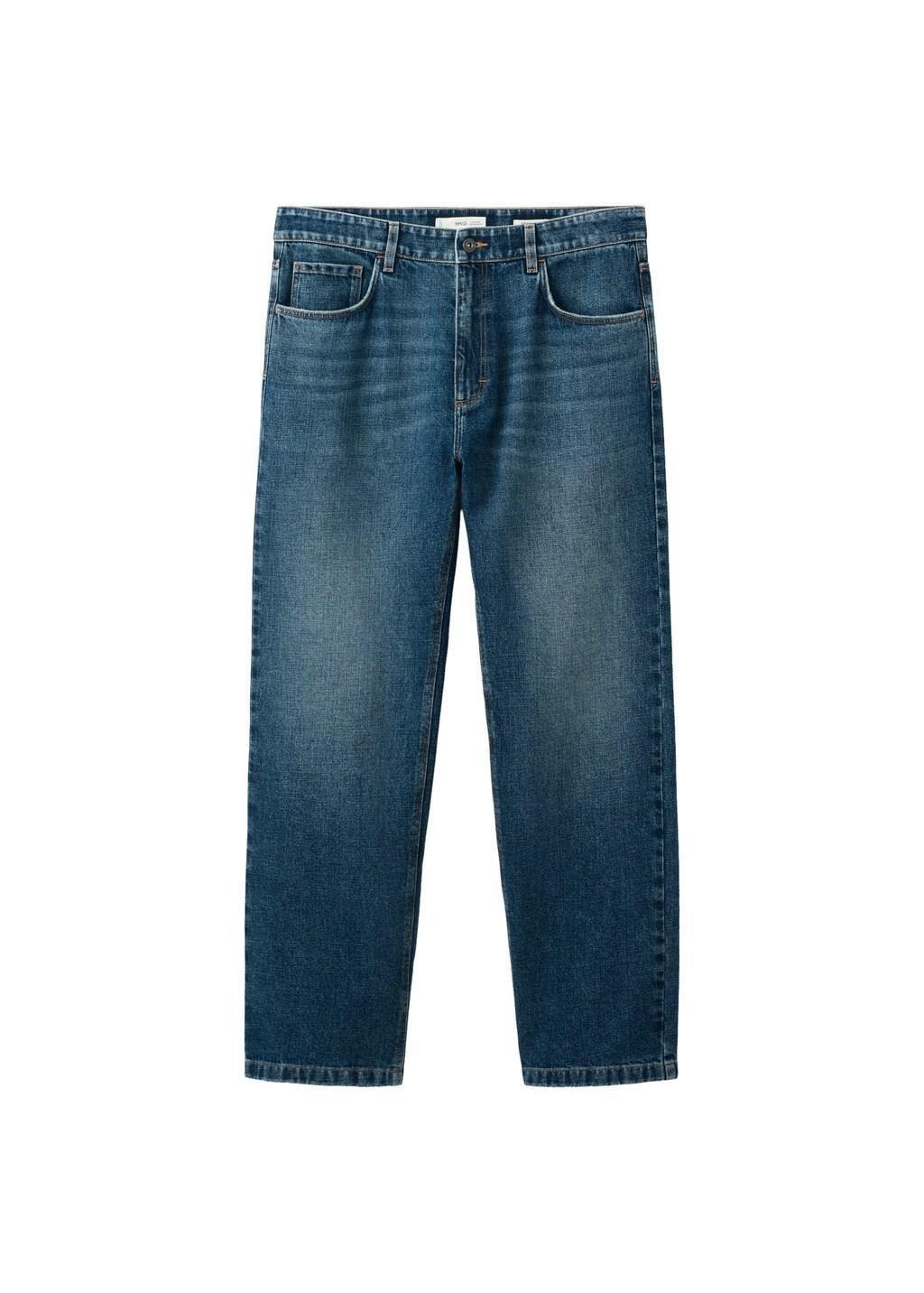 Blue Straight Fit Cotton-Linen Jeans, 0201_DO, large image number 7