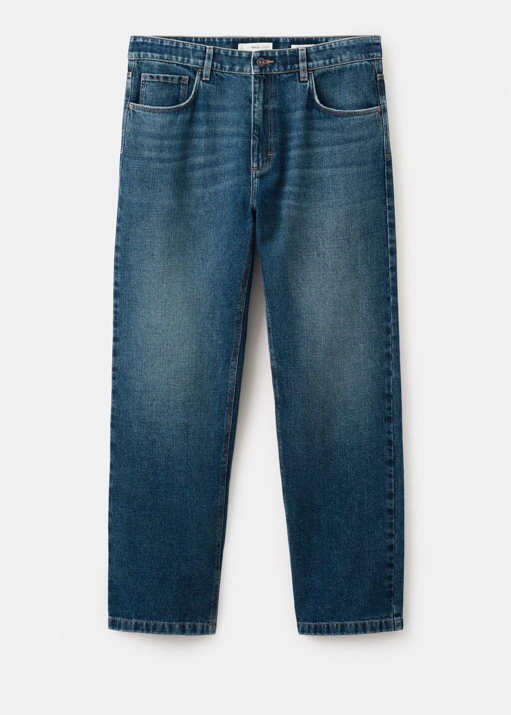 Blue Straight Fit Cotton-Linen Jeans, 0201_DO, large image number 8