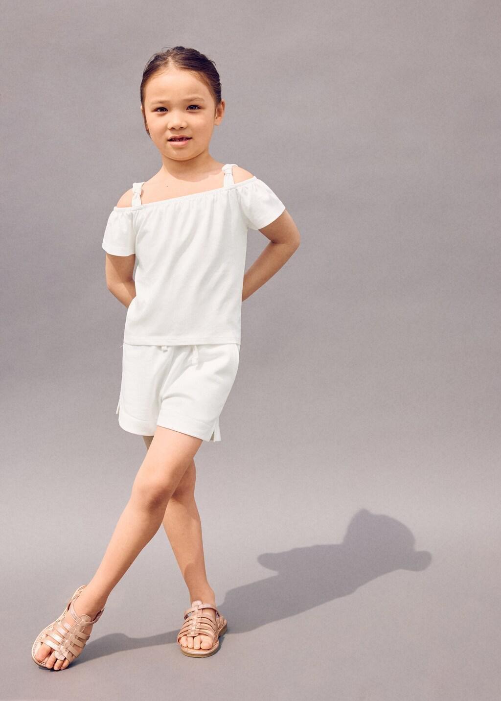 White Cotton Shorts With Drawstring, Baby Girl, Natural White, large image number 0