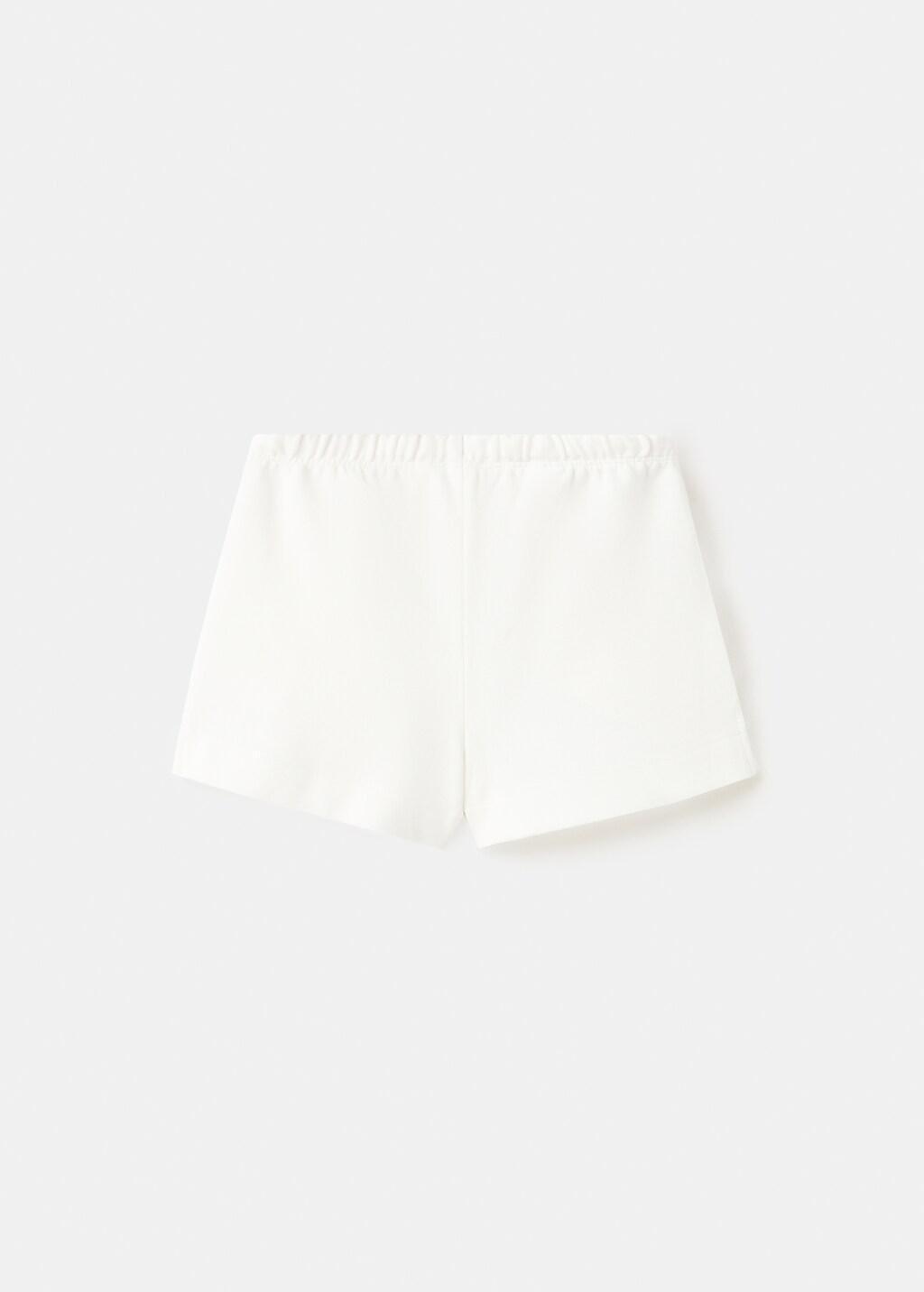 White Cotton Shorts With Drawstring, Baby Girl, Natural White, large image number 2