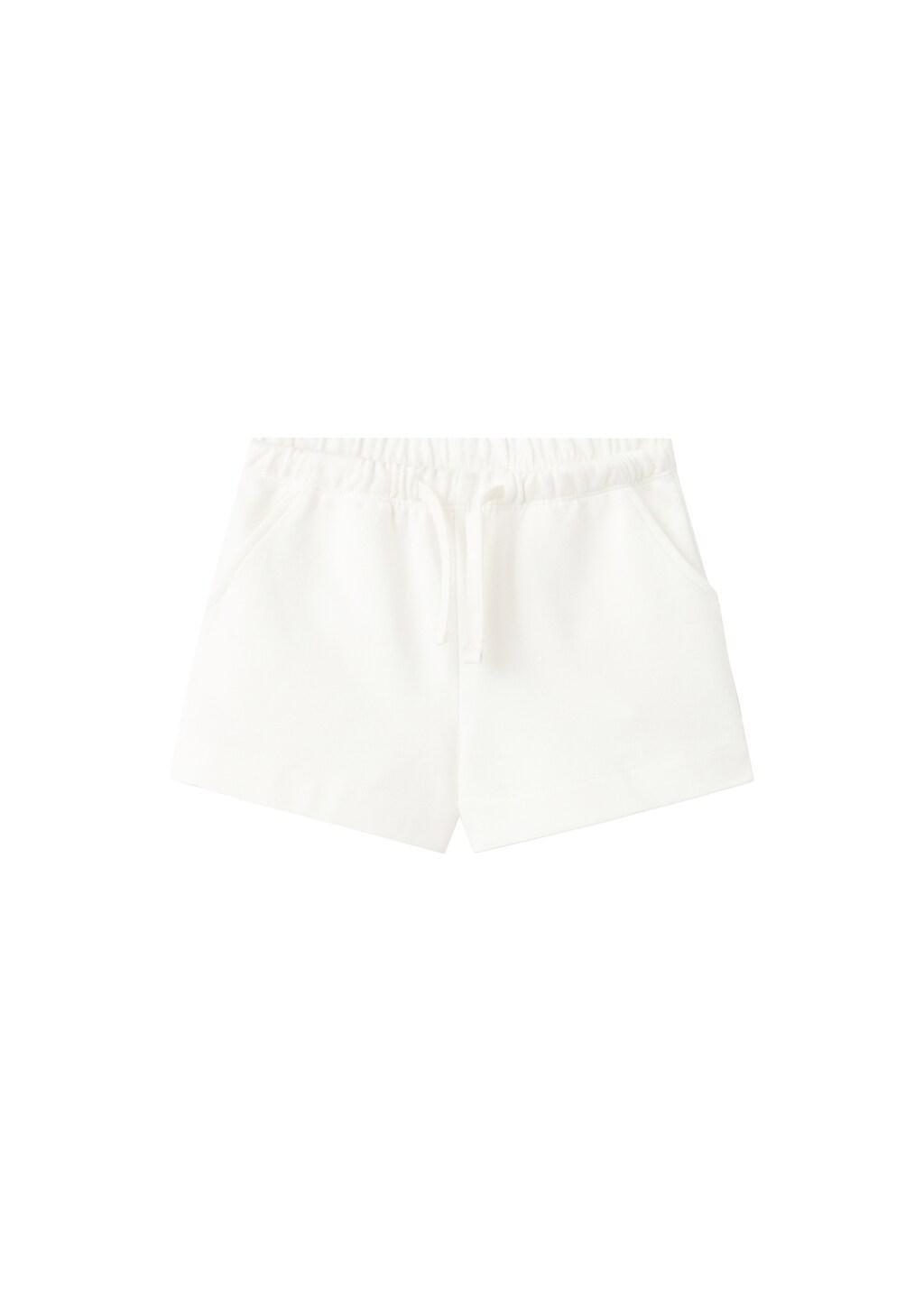 White Cotton Shorts With Drawstring, Baby Girl, Natural White, large image number 4