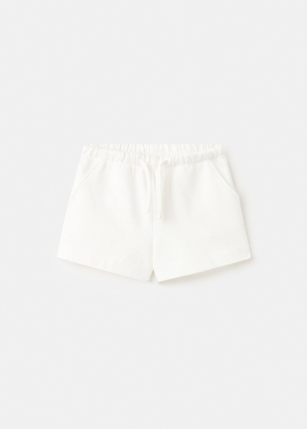 White Cotton Shorts With Drawstring, Baby Girl, Natural White, large image number 5