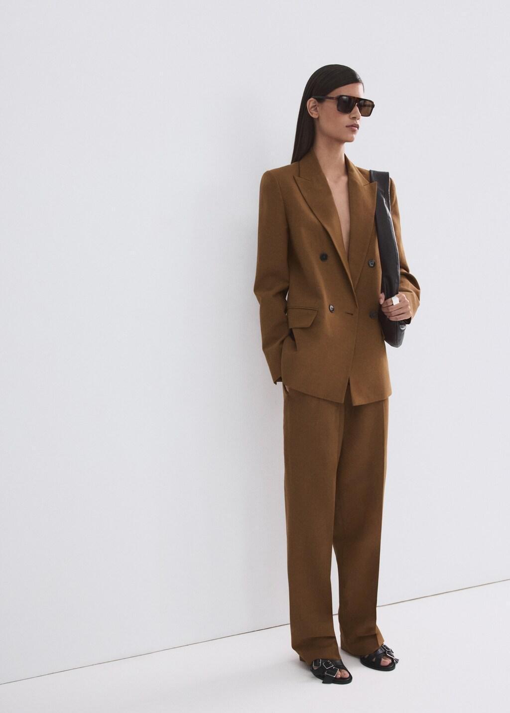 Brown Linen Suit Trousers With Elastic Waistband, 0201_17, large image number 0