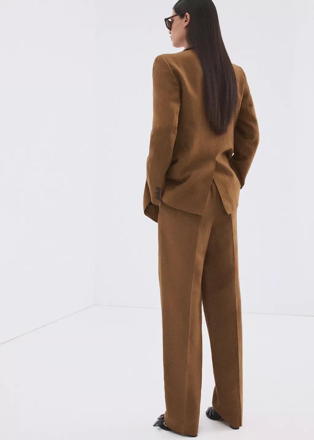 Brown Linen Suit Trousers With Elastic Waistband, 0201_17, large image number 2