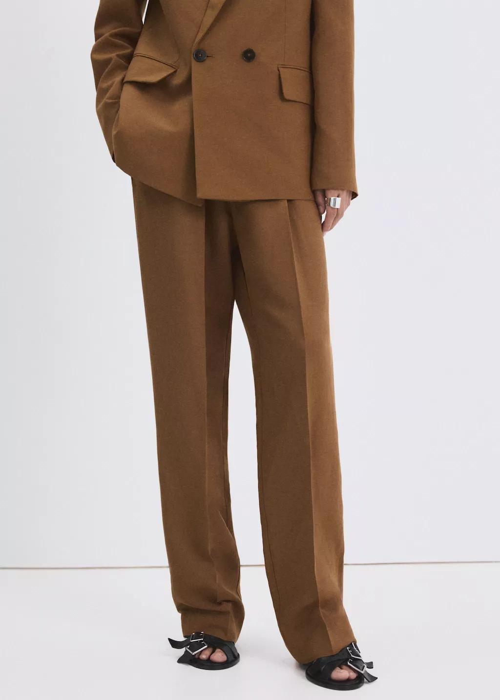 Brown Linen Suit Trousers With Elastic Waistband, 0201_17, large image number 3