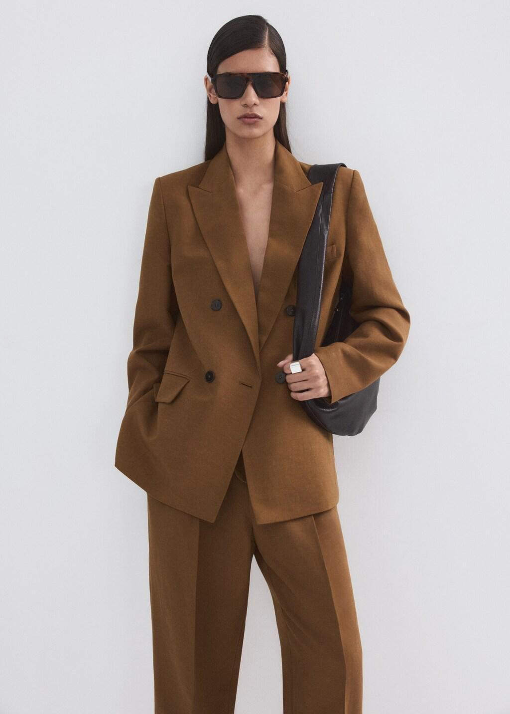Brown Linen Suit Trousers With Elastic Waistband, 0201_17, large image number 4