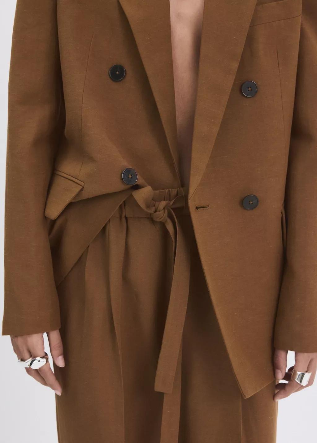 Brown Linen Suit Trousers With Elastic Waistband, 0201_17, large image number 6