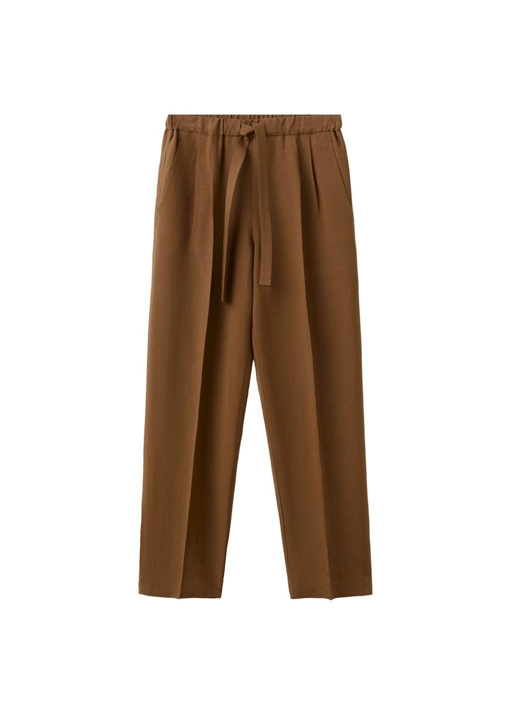 Brown Linen Suit Trousers With Elastic Waistband, 0201_17, large image number 7