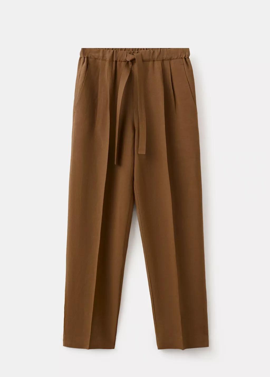 Brown Linen Suit Trousers With Elastic Waistband, 0201_17, large image number 8