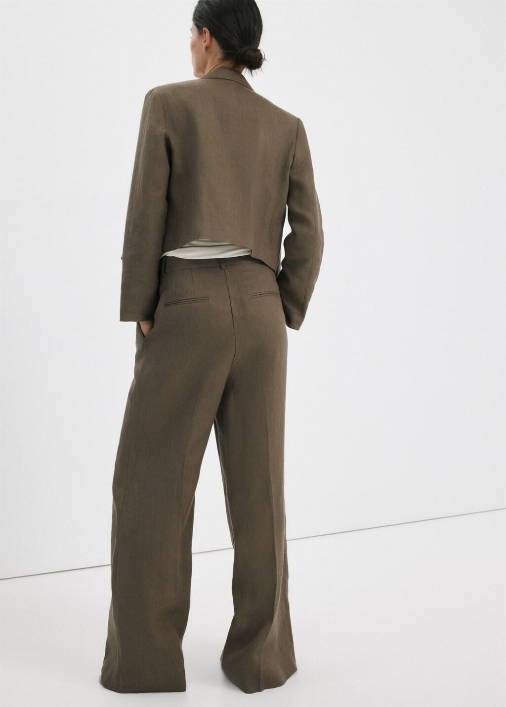 Khaki Straight Linen-Blend Trousers, Beige - Khaki, medium