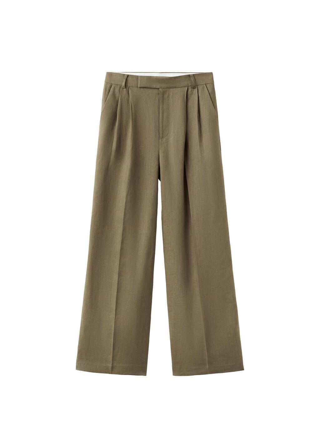 Khaki Straight Linen-Blend Trousers, Beige - Khaki, large image number 6