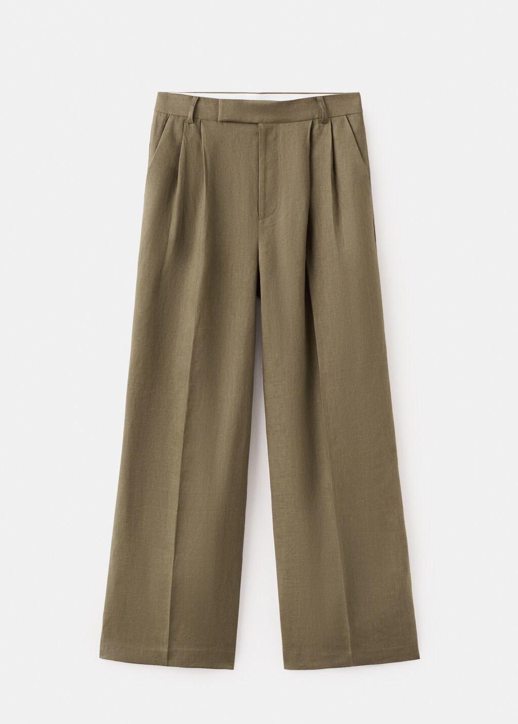 Khaki Straight Linen-Blend Trousers, Beige - Khaki, large image number 7