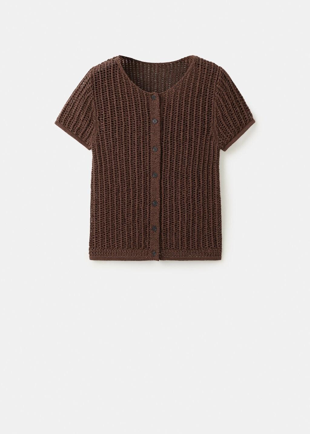 Brown Short-Sleeved Crochet Cardigan, Dark Brown, large image number 7