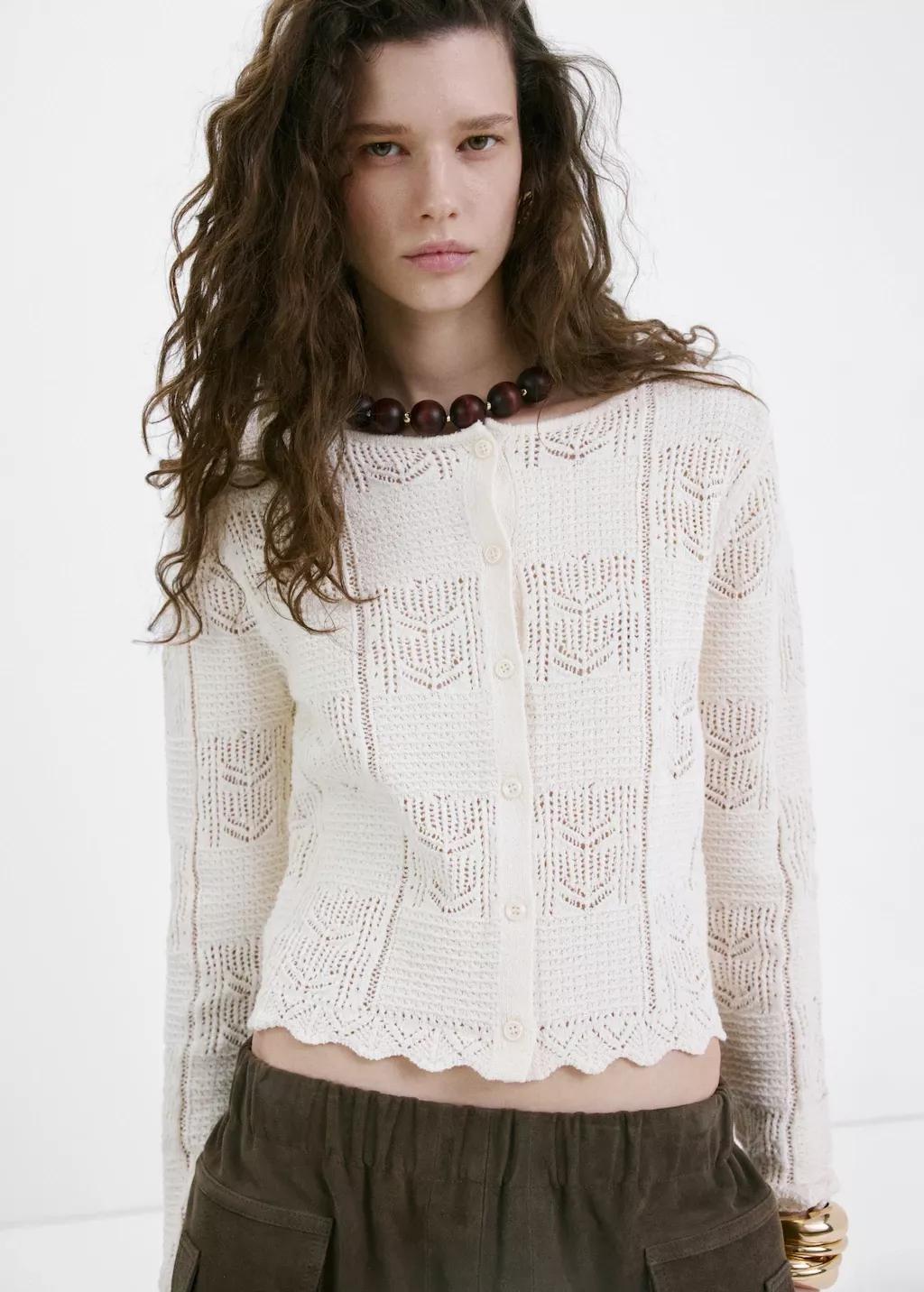 Cream Cardigan Patchwork, Light Beige, large image number 3