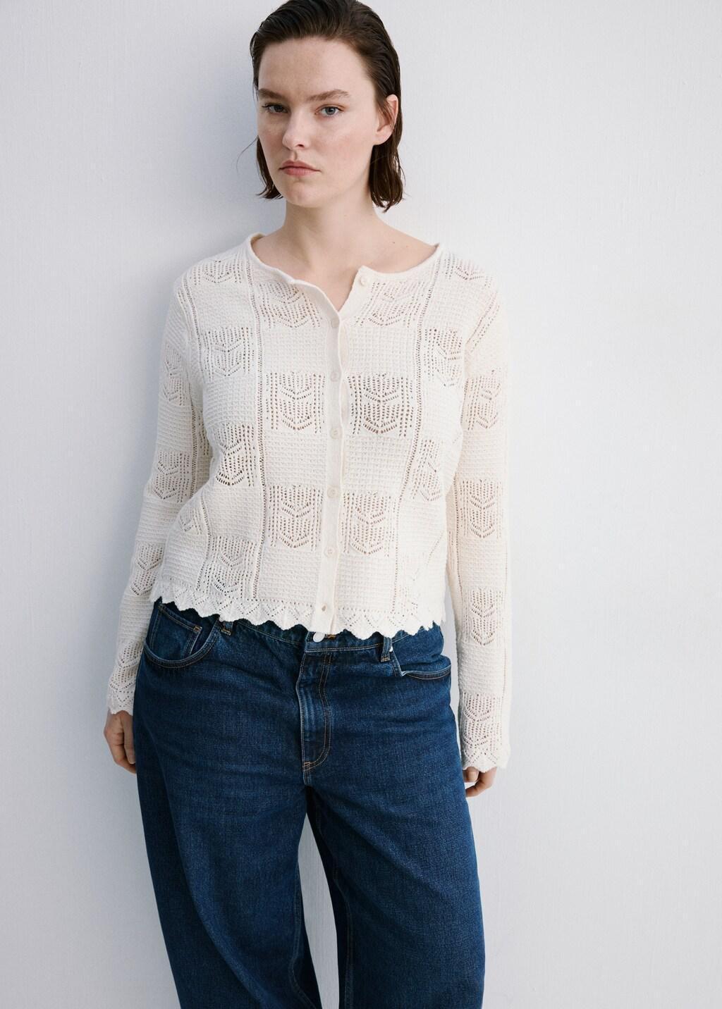 Cream Cardigan Patchwork, Light Beige, large image number 6