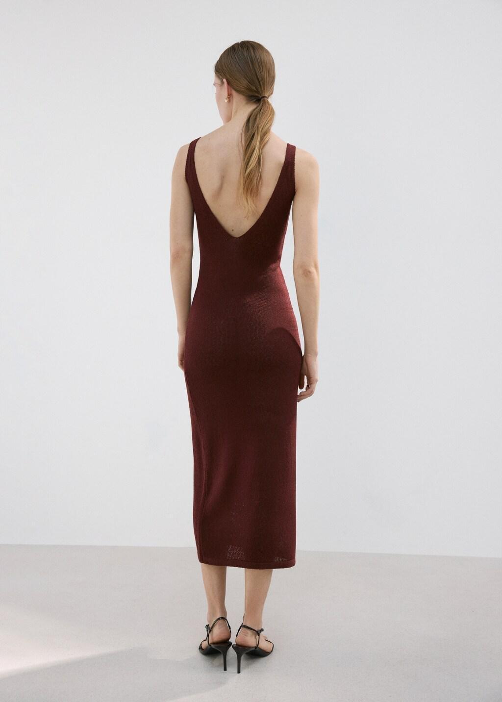 Orange V-Neck Knitted Dress, 0201_28, medium