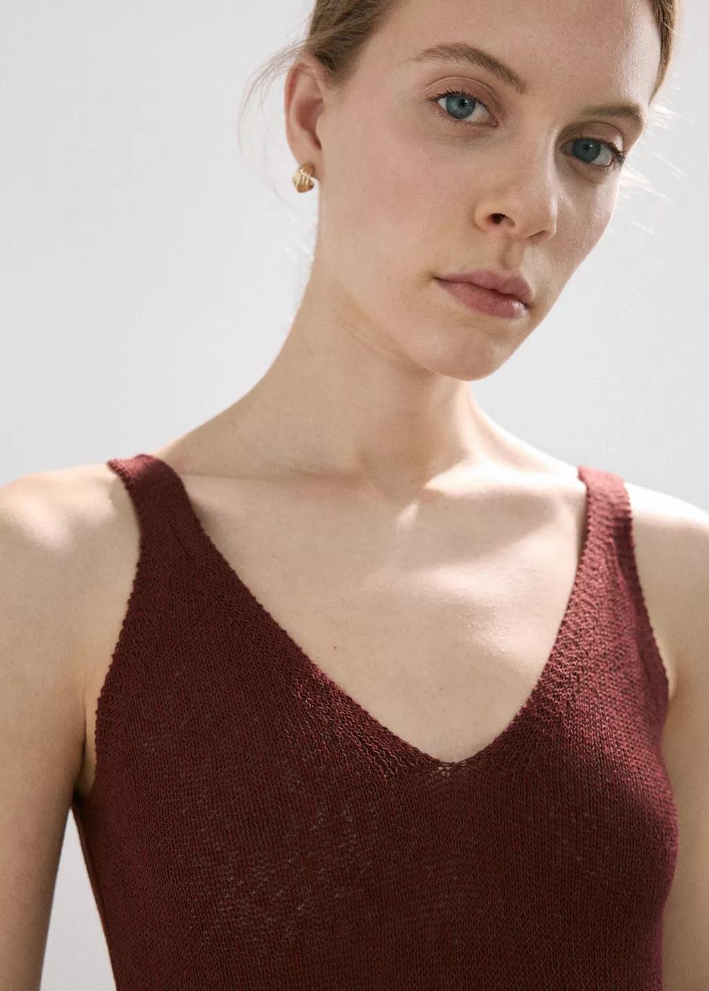 Orange V-Neck Knitted Dress, 0201_28, large image number 4
