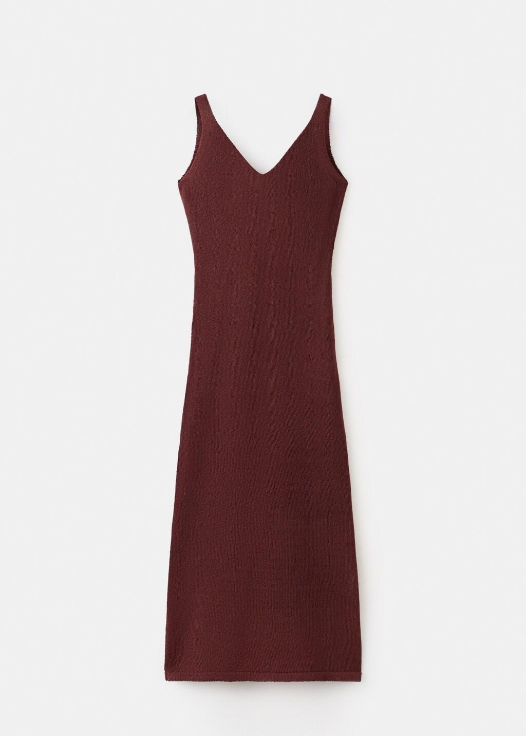 Orange V-Neck Knitted Dress, 0201_28, large image number 8