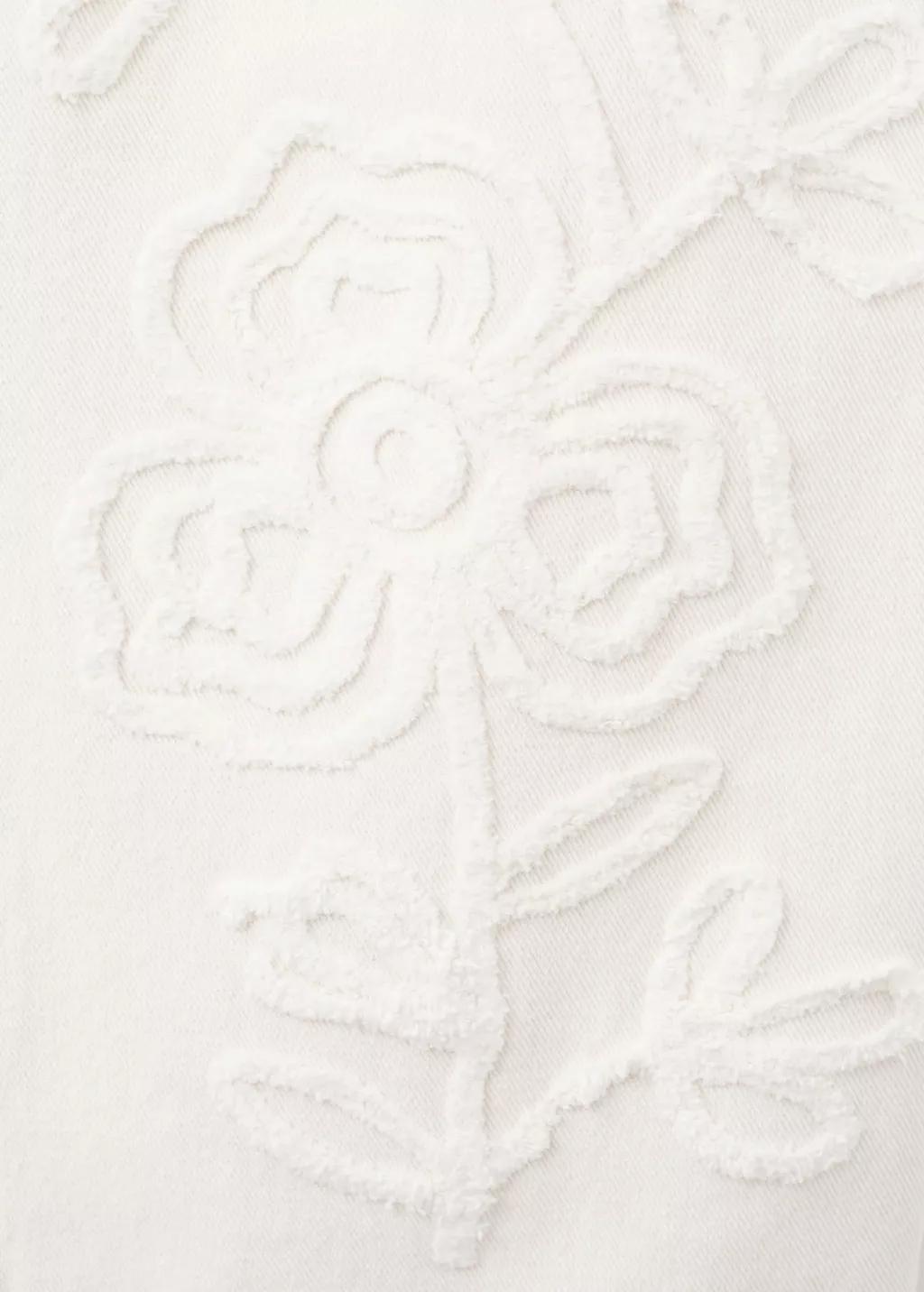 White Wide Leg Jeans With Floral Embroidery, Natural White, large image number 1
