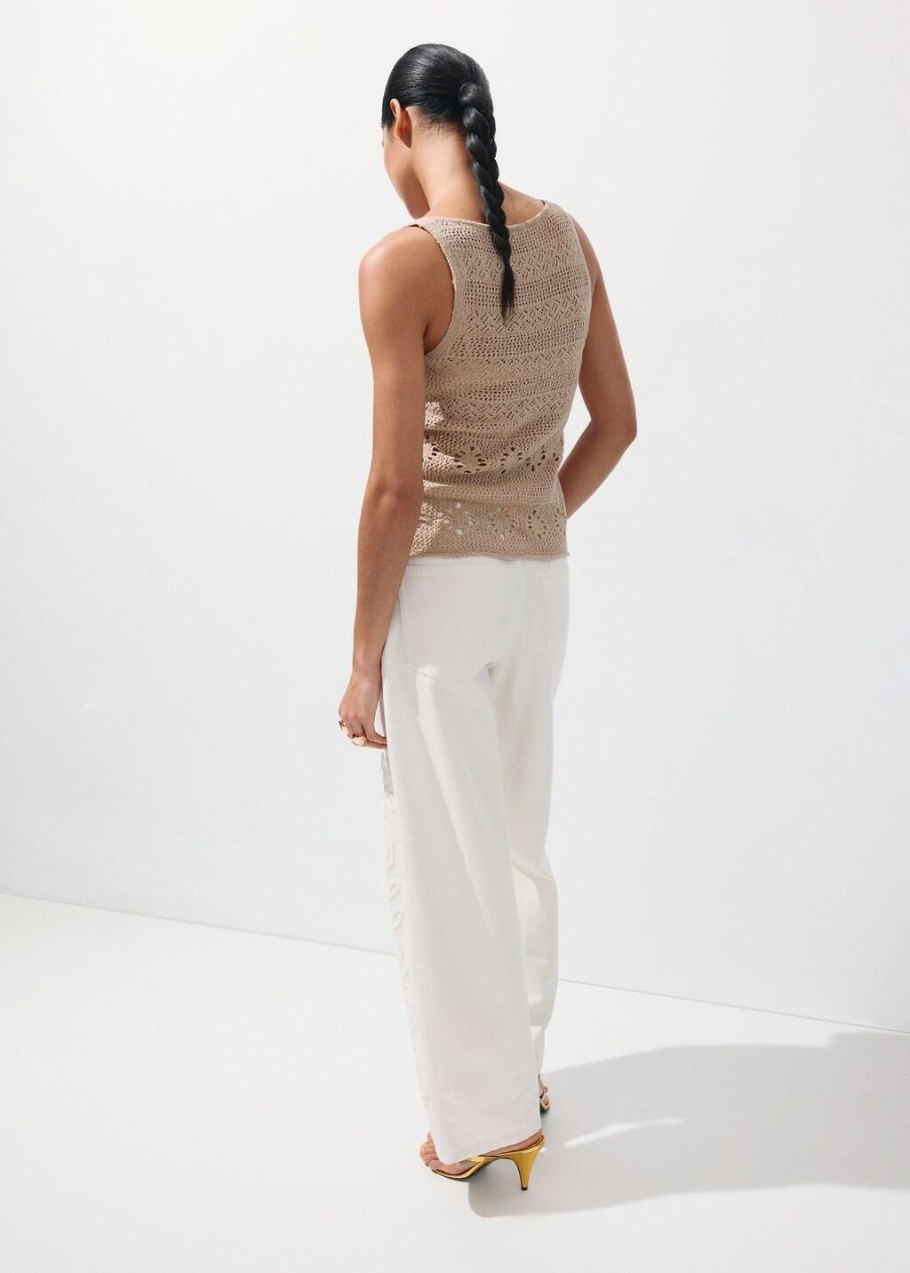 White Wide Leg Jeans With Floral Embroidery, Natural White, large image number 2