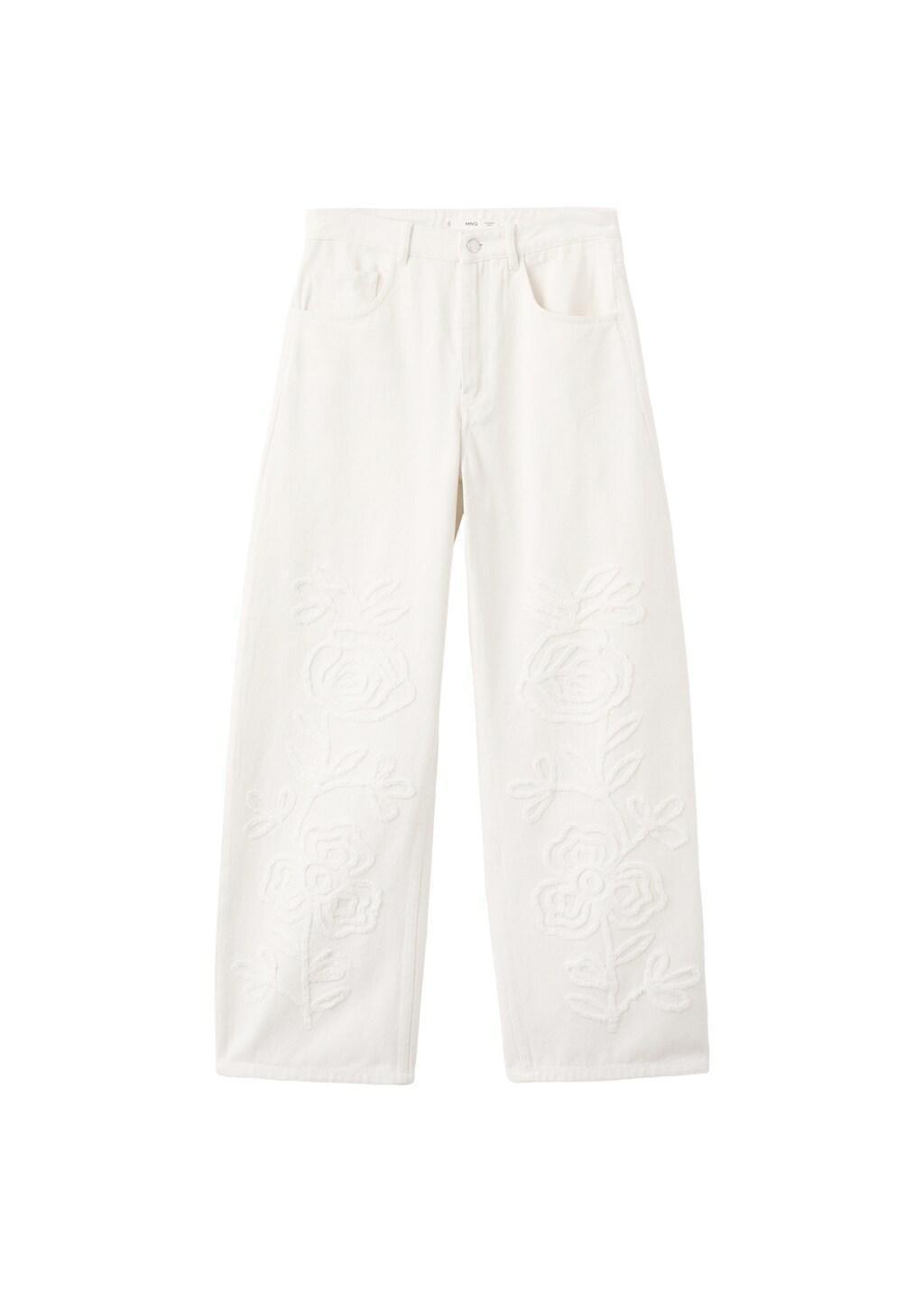 White Wide Leg Jeans With Floral Embroidery, Natural White, large image number 7