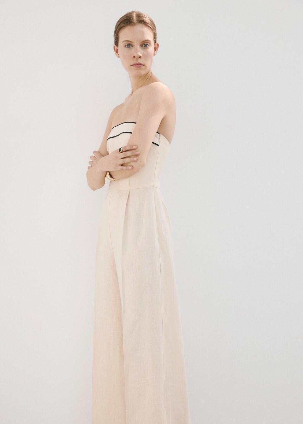 LIGHT BEIGE Linen bandeau jumpsuit, 0201_05, large image number 3