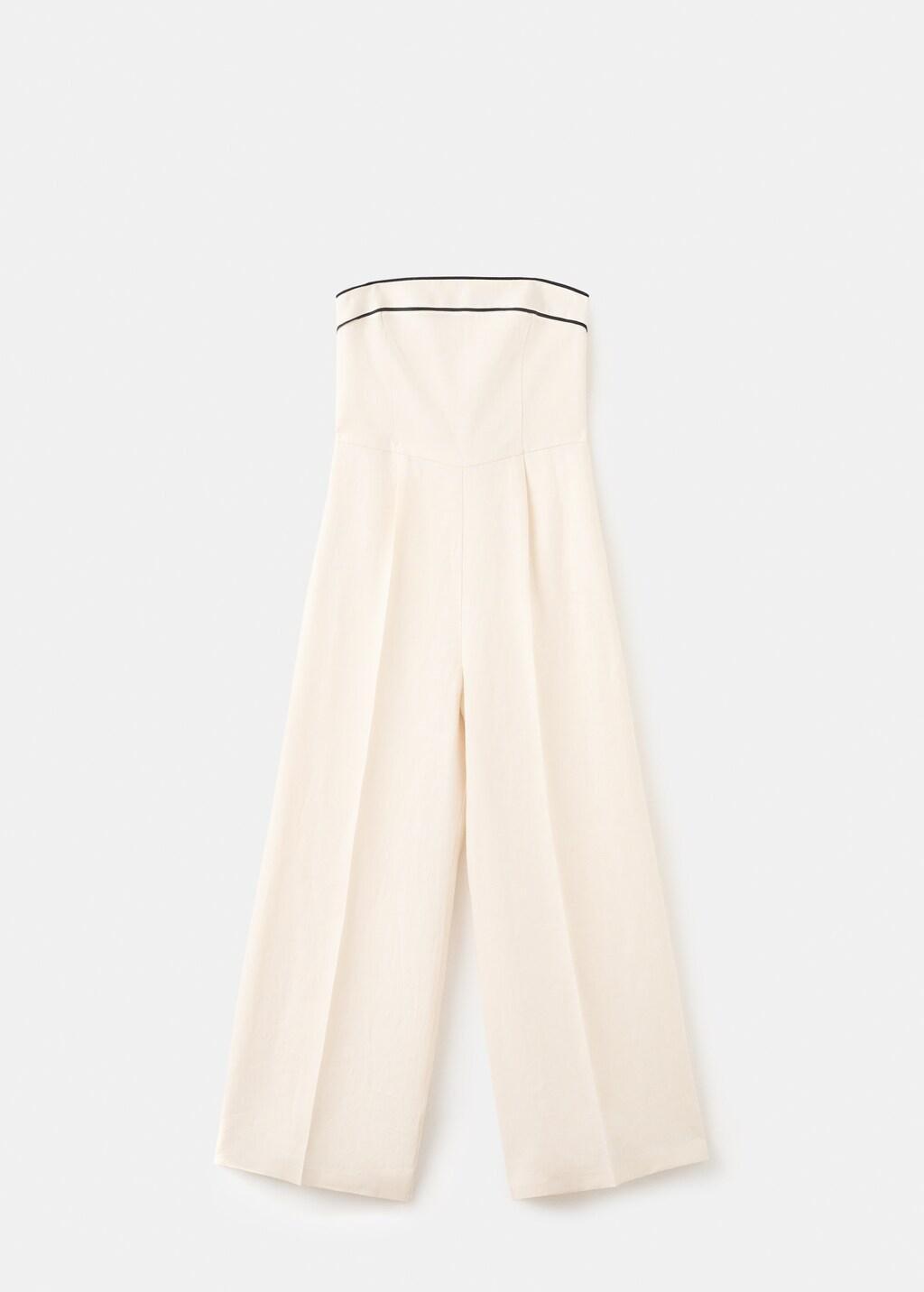 Beige Linen Bandeau Jumpsuit, 0201_05, large image number 7