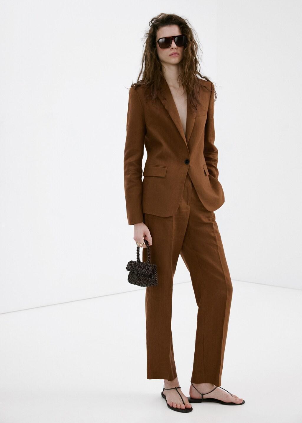 Brown Linen Suit Jacket, Brown, large image number 0