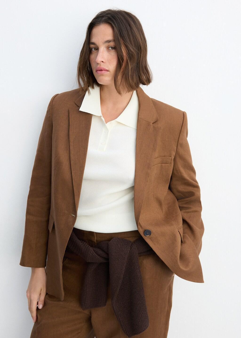 Brown Linen Suit Jacket, Brown, large image number 5