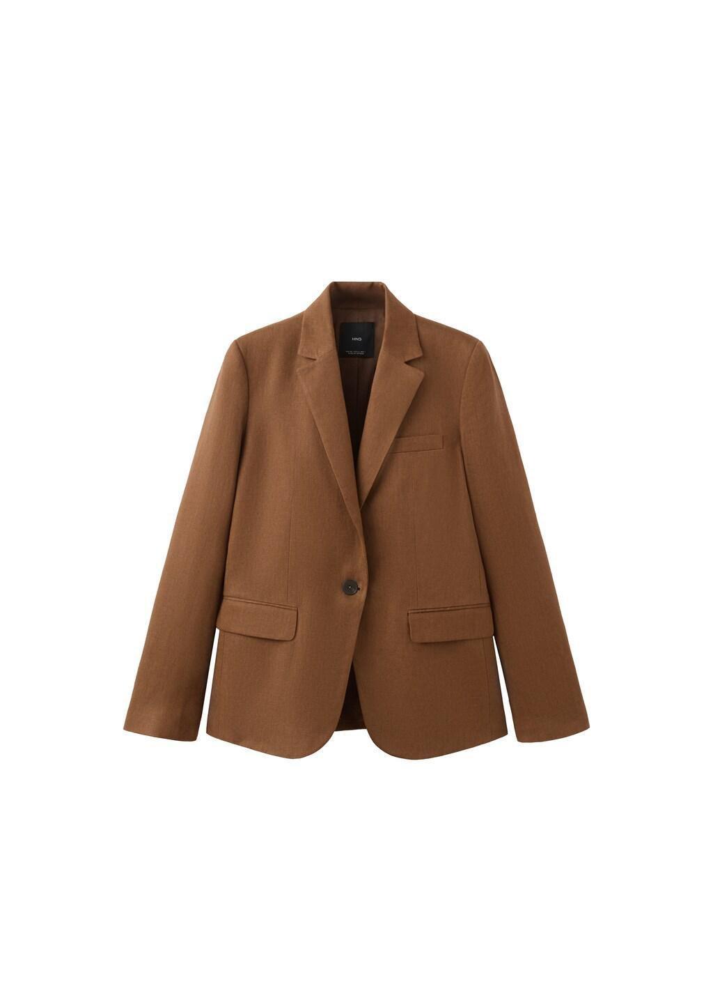 Brown Linen Suit Jacket, Brown, large image number 6