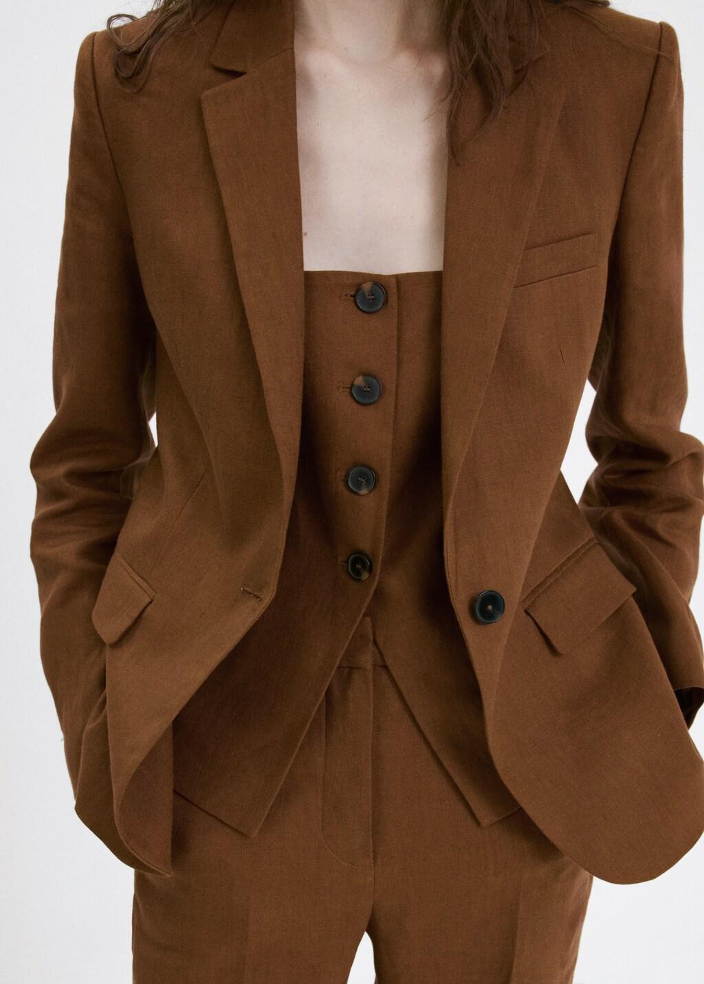 Brown Linen Suit Jacket, Brown, large image number 6