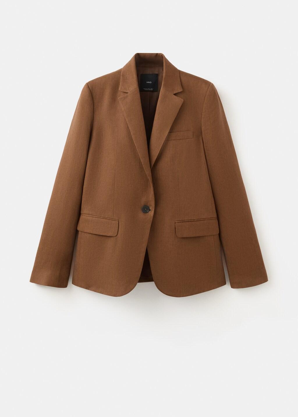 Brown Linen Suit Jacket, Brown, large image number 7