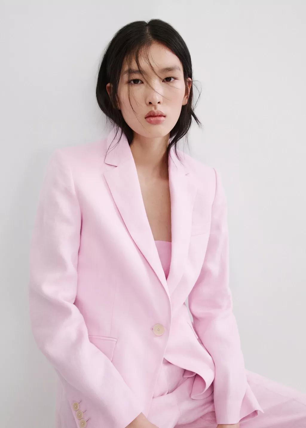 Pink Linen Suit Jacket, 0201_85, large image number 3
