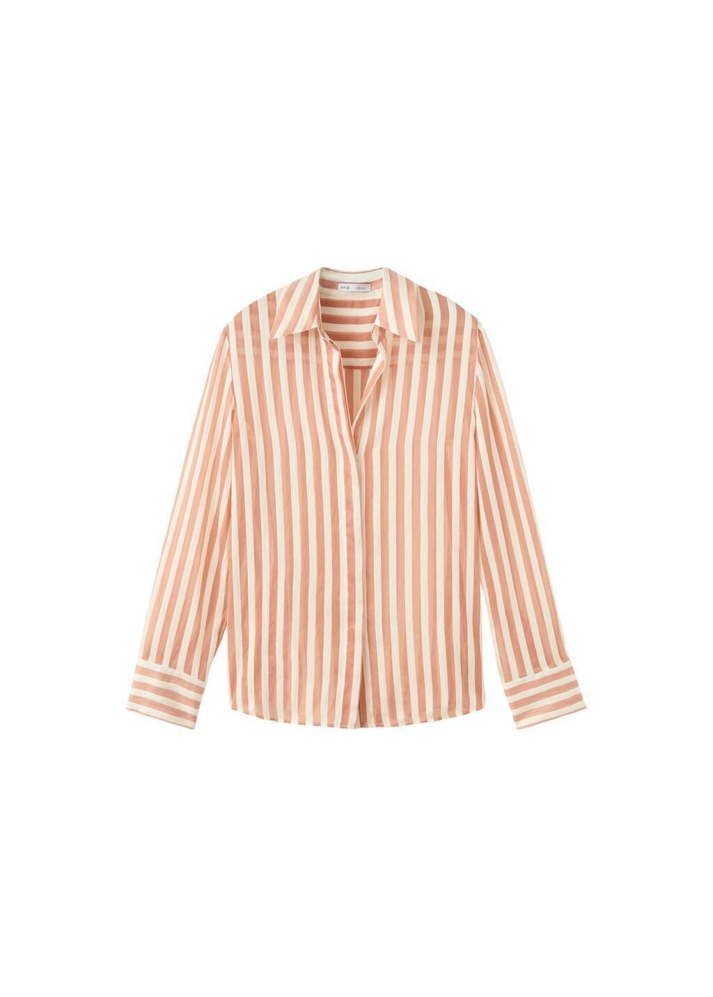 Brown Semi-Transparent Striped Lyocell Shirt, Brown, large image number 0